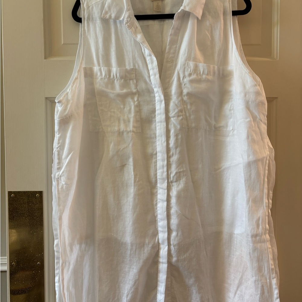 Chico's White Sleeveless Button-Front Linen Shirt